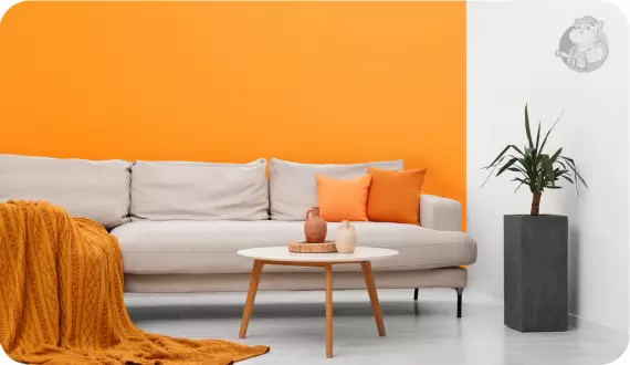 pomarańczowa ściana w salonie